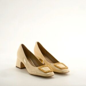 Sam Edelman – Thaila Buckle Kitten Heel patent leather shoes block pump 8.5